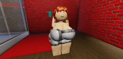 1girls 3d 3d_(artwork) arms_behind_head bathroom big_boobs big_breasts boobs breasts brown_hair closed_eyes female female_focus female_only huge_boobs huge_breasts roblox robloxian solo solo_female towel wet_body