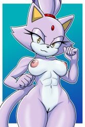2:3 abs anthro areola big_breasts black_nose blaze_the_cat blue_background border breasts domestic_cat eyelashes felid feline felis female forehead_gem fur gem genitals hi_res looking_at_viewer mammal navel nipples nude pink_areola pink_nipples purple_body purple_fur pussy sega simple_background smile solo sonic_(series) sonic_the_hedgehog_(series) sonicguru thick_thighs vulva white_body white_border white_fur wide_hips yellow_eyes
