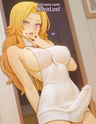 1futa 2025 ai_generated artist_name bare_shoulders between_breasts bleach blonde_hair blush breasts breasts breasts bulge bust chest cock covered_nipples dick futanari heart hi_res high_quality high_resolution highres indoors long_hair looking_at_viewer matsumoto_rangiku novalust patreon patreon_username penis ribbed_sweater solo stable_diffusion sweater watermark