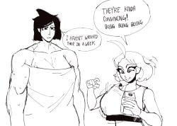 abel_(castieart) after_shower bathilda castieart couple female femboy male muscular muscular_female sports_bra taller_girl towel twink