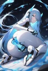 1girls ai_generated android anus blue_pussy cyborg darkeffect female female_focus mechanical presenting presenting_hindquarters pussy rear_view robot robot_girl robot_humanoid solo solo_female solo_focus