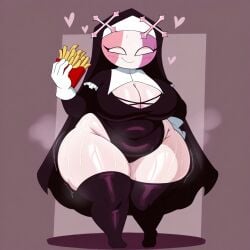 1girls ai_assisted ai_generated big_breasts breasts cleavage fat fat_ass female fnf fnf_mods french_fries friday_night_funkin friday_night_funkin_mod mid-fight_masses sarvente sarvente_(dokki.doodlez) sarvente_(friday_night_funkin) sweat sweaty thicc thick_thighs weight_gain wide_hips