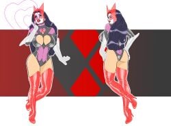 1girls big_lips black_hair blowing_kiss boob_window breasts carol_ferris cleavage collar commission dc dc_comics feet female female_only front_and_back gloves harleyfication heart heart_symbol heel_boots heels huge_breasts looking_over_shoulder mask nipples_visible_through_clothing purple_eyes red_lipstick ring sheer sheer_legwear simple_background solo solo_female star_sapphire_(dc) star_sapphire_corps thick_thighs thighhighs white_facepaint