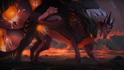 16:9 4_toes bodily_fluids claws close-up closed_eyes cum cum_in_vagina cum_inside dragon dragon_wings duo erection feet female feral feral_on_feral genital_fluids genitals hi_res horn impregnation kalinda_(dark_dragon2694) lava looking_at_another male male/female mythological_creature mythological_scalie mythology novax_(ragnarok) open_mouth outside paws penetration penile penile_penetration penis pull_out pussy quadruped raised_leg scalie sex spikes spikes_(anatomy) tail toe_claws toes vaginal_penetration veoros volcano widescreen wings