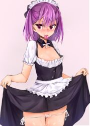 blush blushing condom cum cum_in_pussy cum_inside fate/grand_order fate_(series) helena_blavatsky_(fate) maid maid_headdress maid_uniform purple_eyes purple_hair short_hair tagme