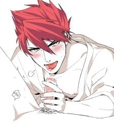 blush gay male male/male male_focus male_only ookanehira_(touken_ranbu) tongue_out touken_ranbu yaoi