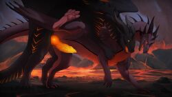 16:9 4_toes claws dragon dragon_wings duo erection feet female feral feral_on_feral foreplay genitals hi_res horn kalinda_(dark_dragon2694) lava looking_at_another male male/female mythological_creature mythological_scalie mythology novax_(ragnarok) open_mouth outside paws penis quadruped raised_leg scalie spikes spikes_(anatomy) tail toe_claws toes veoros volcano widescreen wings