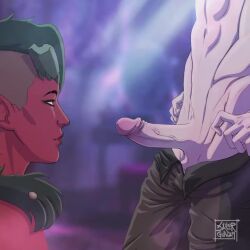 1boy 1boy1girl 1girls abs animated astarion baldur's_gate baldur's_gate_3 balls broken_horn demon_horns dungeons_and_dragons erect_penis erection faceless_male female fit fit_male forgotten_realms glans hands_on_hip horns karlach kissing_penis licking_penis male male/female navel open_pants pale-skinned_male pants_open penis pink_glans precum precum_string red_body red_skin retracted_foreskin sailorgundam308 scars shirtless straight tiefling topless_female vein veiny_penis video video_games