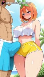 1boy 1girls 2025 ai_assisted ai_generated anime artist_name beach big_penis blue_eyes blush breast breasts bulge bust chest cock covered_nipples day dick erect_nipples erection erection_under_clothes exposed_nipples female go-toubun_no_hanayome hair_ribbon hard_nipples hi_res high_quality high_resolution highres male nakano_yotsuba navel nipple nipples nipples_outside orange_hair outdoors palm_tree patreon patreon_username penis ribbon see-through short_shorts shorts sky skypassion stable_diffusion straight sweat tree uncensored_nipples watermark