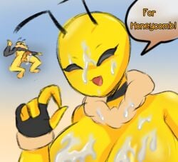bee bee_boy bee_girl big_breasts cum_drip cum_on_body cum_on_breasts cum_on_face flaccid_penis golden_toad insect_girl insect_humanoid insects lana_the_bee_(golden_toad)