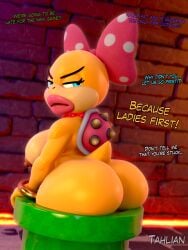 1girls 3d areolae ass big_ass big_breasts bottom_heavy breasts dialogue fat_ass female female_focus huge_ass koopaling large_ass mario_(series) mario_bros massive_ass nipples png shell shortstack stuck stuck_in_object tahlian text thick_ass thick_thighs warp_pipe wendy_o._koopa wide_hips