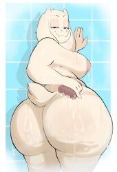 1girls anthro bath bathing completely_nude deltarune female fur furry furry_only looking_at_viewer looking_back mature mature_female milf nude nude_female rear_view soap_bubbles toriel undertale undertale_(series) usnarbit