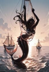 1girls ai_generated aquatic black_body darkeffect female female_focus female_only merfolk mermaid nude nude_female ocean ocean_background solo solo_female solo_focus tagme