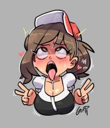 1girls ahe_gao elaine_(pokemon) female gerph lewd nintendo pokemon pokemon_lgpe solo