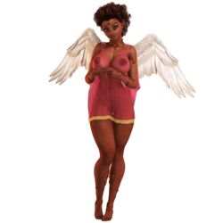 1girls 3d angel angel_wings bare_shoulders barefoot becarra big_breasts brown_hair busty cleavage curvy dark-skinned_female dark_skin dress erect_nipple erect_nipples eyelashes female female_only freckles front_view green_eyes hairy_pussy hourglass_figure humanoid looking_at_viewer marie_(becarra) nipple_bulge pointy_ears pose posing pubes pubic_hair see-through shiny shiny_skin short_hair simple_background solo standing tiara voluptuous wide_hips wings