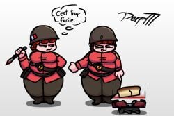 blood_stain bread brown_hair chubby derp777 dialogue fat french french_text friday_night_funkin friday_night_funkin_mod girlfriend_(friday_night_funkin) knife obese pink_skin red_team_(team_fortress_2) soldier_(team_fortress_2) spy spy_(team_fortress_2) tagme team_fortress_2 teleport_device teleporter_(team_fortress_2) teleporting_bread text thought_bubble white_background