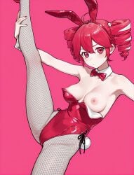 1girls ahoge ai_generated areolae armpits big_breasts bow breasts bunny_ears bunny_ears_headband bunny_girl bunny_tail bunnysuit detached_collar detached_cuffs exposed_breasts female female_only fishnets flexible hair_ornament holding_legs kasane_teto kasane_teto_(sv) large_breasts latex loose_clothes nail_polish nipples one_leg_up painted_nails pantyhose petite petite_female pink_background playboy_bunny raised_leg red_eyes red_hair red_nails setzerstaffel simple_background slim_waist solo solo_female split splits standing_on_one_leg standing_split synthesizer_v thick_thighs twin_drills utau wardrobe_malfunction