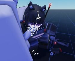 (tdx) 1boy 1boy1girl 1girls applemcx black_hair blush closed_eyes clothes_ripping clothes_sex cum cum_in_mouth custom_character dummy_(roblox) faceless_female female female neko neko_girl penis penis_in_mouth roblox roblox_game roblox_studio sitting sniper sniper_rifle tower_defense_x