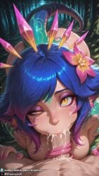 1girls ahe_gao ahegao_face ai_generated big_breasts blowjob blue_hair body_markings breasts breasts_out completely_nude completely_nude_female cum cum_in_mouth curvy curvy_body curvy_female deepthroat dreamyan_ai excessive_cum fellatio forest hi_res high_quality high_resolution highres large_breasts league_of_legends long_tongue male_pov naked naked_female neeko nipples nude nude_female oral oral_sex pleasure_face pov purple_hair short_hair slit_pupils sucking sucking_penis tail thick_ass thick_thighs thighs uncensored yellow_eyes
