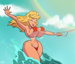 artist_signature belly belly_button big_ass big_breasts bikini blonde_female blonde_hair bouncing_breasts breasts cameltoe canonical_scene cel_shading closed_eyes clouds excited extended_arm female female_only flowing_hair king_of_the_hill large_breasts lens_flare light-skinned_female light_skin luanne_platter motion_lines nipple_bulge open_mouth pinup red_bikini redraw rustysh4ckl3ford scene_interpretation scene_reference shaded skiing sky small_bikini smile splashing summer thick_thighs underboob very_high_resolution voluptuous voluptuous_female water wide_hips