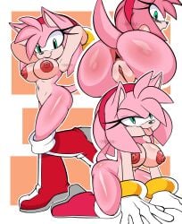 absurd_res amy_rose anthro anus areola ass bedroom_eyes bent_over big_breasts blush boots breasts cand1tty clothing digital_media_(artwork) eulipotyphlan eyelashes female footwear genitals gloves green_eyes hair half-closed_eyes hands_behind_head handwear hedgehog hi_res kneeling looking_at_viewer looking_back mammal narrowed_eyes nipples open_mouth pink_body seducing_viewer seductive sega shoes simple_background smile solo sonic_the_hedgehog_(series) standing tail tongue tongue_out vulva