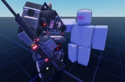 (tdx) 1boy 1boy1girl 1girls applemcx black_hair blush clothes_ripping clothes_sex custom_character dummy_(roblox) female neko neko_girl neko_sniper no_sex roblox roblox_game roblox_studio sniper sniper_(tdx) sniper_rifle tower_defense_x