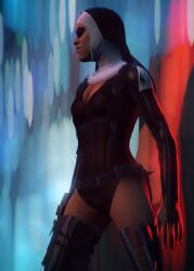 3d 3d_(artwork) absurd_res absurdres armwear assassin black_stockings black_thighhighs cleavage emotionless emotionless_female expressionless eyepatch female_only heather_mccarthy high_resolution highres hitman hitman_absolution holding_gun indifferent large_breasts large_tits leotard natty_dread painted smg solo source_request stockings strutting submachine_gun thighhighs tomboyish uncaring uncaring_female walking