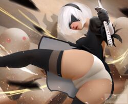 cameltoe female gawkinn nier nier:_automata panties partially_visible_vulva solo white_panties yorha_2b