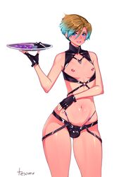 1boy bulge femboy girly latex looking_at_viewer male male_only nipple_piercing nipples piercing sex_toy tesomu trap