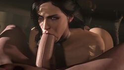 1boy 1girls 3d animated black_hair blowjob bomyman cd_projekt_red choker fellatio female male no_sound oral purple_eyes the_witcher_(series) the_witcher_3:_wild_hunt video yennefer