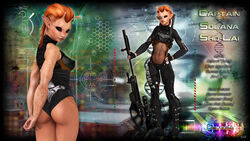 1girls 3d alien alien_girl artist_name assault_rifle back_view bare_shoulders becarra black_eyes black_gloves bodysuit boots busty butt_crack curvy detailed_background english_text erect_nipple erect_nipples eyelashes female female_only fingerless_gloves front_view gun hand_on_hip hands_on_hip hands_on_hips holding_object hourglass_figure humanoid looking_at_viewer looking_back nipple_bulge orange_hair pointy_ears pose posing see-through shadow shiny shiny_skin short_hair sideboob small_breasts sniper_rifle solana_sho-lai standing tattoo text thong visor weapon wide_hips