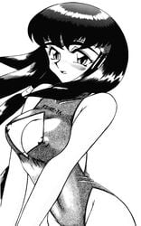 1girls ayeka_masaki_jurai breasts female female_only long_hair monochrome nipples shimazaki_yoshio solo tagme tenchi_muyo!