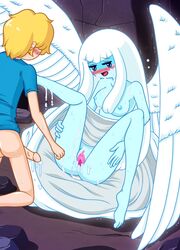 1girls adventure_time after_sex after_vaginal ahe_gao angel angel_wings blue_body blue_nipples blue_skin blush breasts cum cum_in_pussy cum_inside cum_on_body cum_on_breasts cum_on_face dress dress_lift faceless_male finn_the_human guardian_angel_(adventure_time) nipples open_legs penis pink_pussy pussy spread_legs tagme vagina wb_(pixiv5616725) white_hair wings