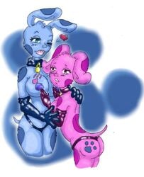 anthrofied artist_request ass blue's_clues blue_(blue's_clues) breasts dog female female_focus female_only fur furry magenta_(blue's_clues) nickelodeon nipples panties