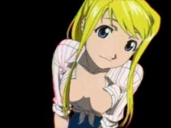 animated blonde_hair blue_eyes breasts female female_only fullmetal_alchemist human long_hair nipples open_shirt solo tagme winry_rockbell