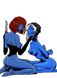 black_hair blood blue_skin exiles marvel mystique nocturne_(x-men) red_hair short_hair shoulder_length_hair straight_hair talia_wagner two_tone_hair white_hair x-men yellow_eyes yellow_sclera