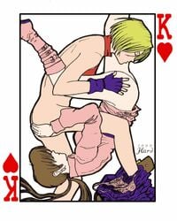 1990s 1999 20th_century 2girls 69 ass blonde_hair blue_mary bob_cut boots bottomless brown_hair card closed_eyes fatal_fury female female_only fingerless_gloves gloves hair_over_eyes halter_top halterneck hard_(90s_artist) human king_of_fighters king_of_hearts_(playing_card) long_hair multiple_girls panties panties_around_one_leg pants_around_one_leg pink_panties playing_card shermie_(kof) short_hair snk split_ponytail tied_hair twintails underwear yuri