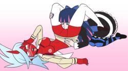 2girls aqua_eyes blue_hair blush bow breasts cunnilingus demon_girl dress glasses hime_cut horn kneesocks_daemon long_hair lying multiple_girls nail_polish navel nipples on_back open_clothes open_mouth open_shirt oral panty_&_stocking_with_garterbelt pink_hair pointy_ears ponytail red_skin rolling_eyes shamefuldisplay skirt_up spread_legs stocking_anarchy striped striped_thighhighs thighhighs tongue tongue_out two_tone_hair white_hair white_legwear yellow_eyes yuri