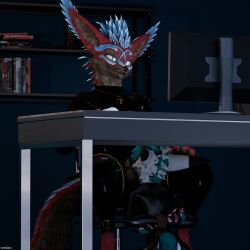 absurd_res animal_genitalia animal_penis anthro armwear balls black_latex blue_body blue_eyes blue_fur blue_penis bondage bondage_gear brown_body brown_fur brown_sheath canine_genitalia canine_penis clothed clothing duo erection fur genitals glistening glistening_body hair hi_res isaacjexo jex kneeling kneeling_on_ground latex latex_armwear latex_clothing latex_legwear latex_skinsuit legwear male male/male multicolored_body multicolored_fur multicolored_hair muscular muscular_male penile penis red_body red_fur reflection rexouium sheath skinsuit thatnamibianguy tight_clothing under_the_table vapocute worship