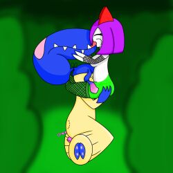 1:1 bite_mark cindy_(trunko) clothing cunnilingus female female/female fishnet_clothing french_kissing generation_3_pokemon hi_res kirlia kissing mawile nintendo oral pokemon pokemon_(species) sex vaginal_penetration