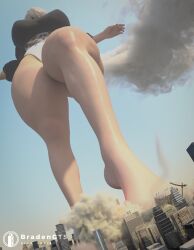 1girls 3d big_breasts bradengts breasts city clothing destruction female female_only giantess huge_breasts huge_thighs light-skinned_female light_skin low-angle_view macro nier nier:_automata short_hair solo thick_thighs white_hair yorha_2b