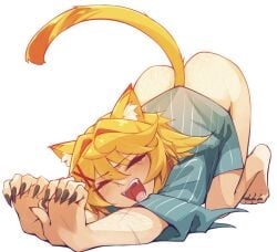1girls animal_ear_fluff animal_ears ass ass_cheeks barefoot black_nails blue_shirt butt butt_cheeks buttocks cat_ears cat_stretch cat_tail catgirl claw_pose claws closed_eyes closed_mouth dokibird dokibird_(bounty_hunter) dokibird_(dokitty) ears_pointy edit edited eyelashes eyes_closed feet female fingernail_polish fingernails hair_ornament hairy hairy_arms hairy_ass hairy_butt hairy_feet hairy_hands hands indie_virtual_youtuber kemonomimi_mode long_fingernails matching_nails nail_polish open_mouth pointy_ears pointy_nails pointy_teeth ricegnat shirt short_hair simple_background solo stretching tail teeth_pointy teeth_showing toenail_polish toenails virtual_youtuber visible_ass visible_butt visible_teeth white_background x_hair_ornament yawn yawning yawning_position