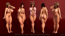 1girls 3d artist_name back_view bare_shoulders barefoot becarra big_breasts braid brown_hair busty cleavage curvy dat_ass denim denim_shorts english_text erect_nipple erect_nipples eyelashes female female_only front_view gray_eyes hair_over_one_eye hat hourglass_figure human looking_at_viewer midriff nail_polish naked nude open_mouth pose posing sandals shadow shaved_pussy shiny shiny_skin shoes short short_hair short_shorts simple_background solo standing summer_crofton text tied_hair voluptuous wide_hips