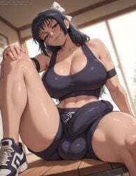 1futa 2025 abs ai_generated arm_band armpits balls bangs big_bulge big_penis black_hair bluebewwy breasts brown_eyes bulge cleavage erection erection_under_clothes eyelashes futa_only futanari hairbow half-closed_eyes hand_on_knee head_tilt huge_breasts huge_cock indoors intersex jujutsu_kaisen knees_up light_smile lips long_hair looking_at_viewer lying navel penis scar scar_on_face seductive shoes shorts sidelocks sitting smile sneakers solo sportswear spread_legs stable_diffusion tank_top testicles thick_thighs toned utahime_iori