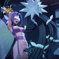 1boy 1girls ai_generated arm_grab arms_up breasts breasts_out crossover dadfox digimon digimon_(species) electric electric_shock electricity electro electrostimulation exposed_pussy fairimon fairymon female functionally_nude kazemon male neck_grab open_mouth outdoors pokemon pokephilia purple_hair pussy rape restrained restrained_arms sex shock shocked shocking sparks tentacle tentacle_around_neck ultra_beast vaginal_stimulation visor xurkitree