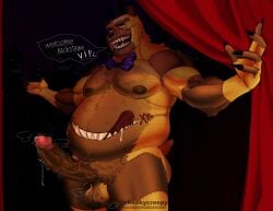 anthro artist_request english_text erection male nightmare_fredbear_(fnaf) nude penis sharp_teeth solo solo_focus standing stomach_mouth text