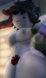 1girls 3d 3d_model 3d_render abs alien alien_girl armpit_hair beanoid big_breasts big_thighs black_hair breasts chronolint claire_(chronoverse) claire_von_ferrarai completely_naked completely_nude dot_eyes eye_bags eyebags female grey_nipples hands_behind_head imgflip messy_hair monochrome_body mouth_closed muscular muscular_female naked naked_female no_bra no_nose no_panties no_underwear nude nude_female oc ocs original_character pubic_hair red_body_hair red_pubic_hair red_strand_of_hair shiny_skin simple_eyes simple_mouth tinkercad white_body white_skin window_light