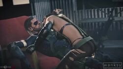 1boy 1girls 3d animated assjob balls big_boss buttjob clothed cowgirl_position dry_humping female grinding heavy_breathing large_ass male male_moaning metal_gear_solid metal_gear_solid_v moaning mrscroogesfm panting quiet_(metal_gear) rubbing sound straight thighhighs torn_clothes video wanksy