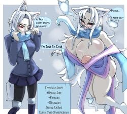 1girls asking_for_it asking_for_sex barely_clothed before_and_after bimbo bimbofication blush blush_lines blushing_at_viewer breast_expansion breasts breasts_out clothing coat corruption cursed cursed_item dialogue dialogue_bubble digital_media_(artwork) english_text female female_only floating fox fox_ears fox_girl fox_tail frostbite_scarf ghost ghost_girl hair_growth kimono leggings lips lipstick moffin nipple_bulge nipple_slip nipples scarf skirt solo solo_female talking_to_viewer text transformation transformation_sequence useless_clothing winter winter_clothes yuki_onna
