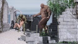 1girls 3d comic dark-skinned_male dark_skin female human human_female jasmin light-skinned_female light_skin male male/female minjaz orc orc_male